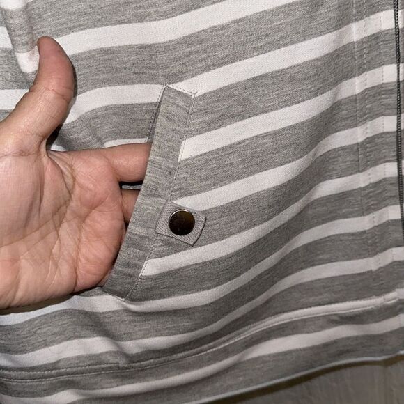 Millers 12 Heather Gray White Striped Mock Neck Full Zip Sweatshirt Jacket - Picture 7 of 14